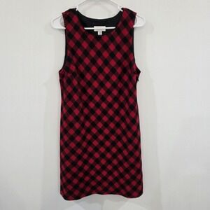 Talbots Womens Wool Buffalo Check Dress Size 10 Petite Academia Red‎ Black